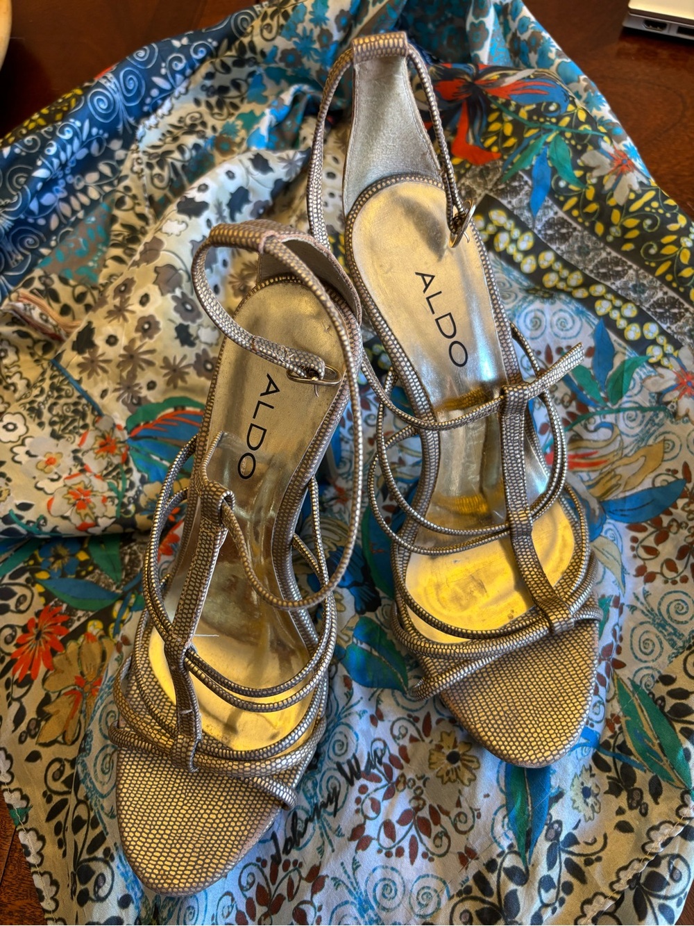 ALDO Metallic Champagne Multi-Strap Heeled Sandals
